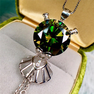 13 Carat Green Round Cut Solitaire Certified VVS Moissanite Necklace