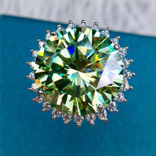 Load image into Gallery viewer, 14 Carat Light Green Round Cut Halo Sunburst Certified VVS Moissanite Ring