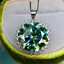 Load image into Gallery viewer, 15 Carat Blue Green Round Cut Sunflower burst Certified VVS Moissanite Necklace
