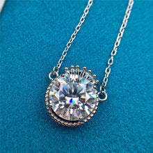 Load image into Gallery viewer, 5 Carat D Color Round Cut Halo Crown Pendant Certified VVS Moissanite Necklace