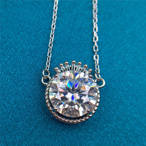 5 Carat D Color Round Cut Halo Crown Pendant Certified VVS Moissanite Necklace