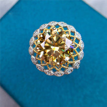 Load image into Gallery viewer, 5 Carat Round Cut Moissanite Ring Two-tone Sunflower Scalloped Halo VVS Vivid Yellow