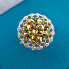 Load image into Gallery viewer, 5 Carat Round Cut Moissanite Ring Two-tone Sunflower Scalloped Halo VVS Vivid Yellow