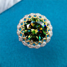 Load image into Gallery viewer, 5 Carat Green Round Cut Two-tone Sunflower Halo Certified VVS Moissanite Ring
