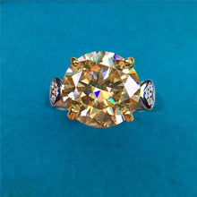 Load image into Gallery viewer, 5 Carat Round Cut Moissanite Ring 4 Prong Pinched Heart Edge Shank VVS Yellow