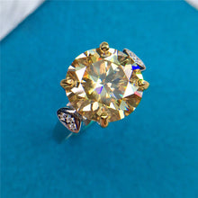 Load image into Gallery viewer, 5 Carat Round Cut Moissanite Ring 4 Prong Pinched Heart Edge Shank VVS Yellow
