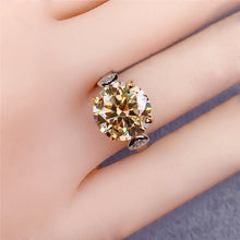 Load image into Gallery viewer, 5 Carat Round Cut Moissanite Ring 4 Prong Pinched Heart Edge Shank VVS Yellow