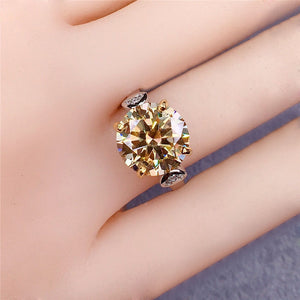 5 Carat Round Cut Moissanite Ring 4 Prong Pinched Heart Edge Shank VVS Yellow