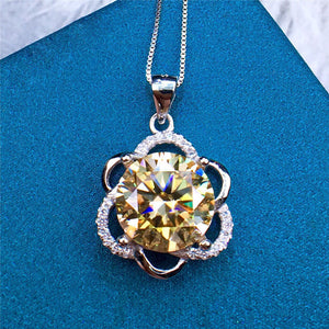 5 Carat Yellow Round Cut Halo Rose Pendant Certified VVS Moissanite Necklace