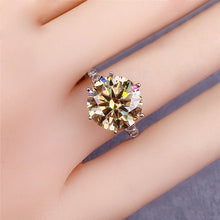 Load image into Gallery viewer, 5 Carat Round Moissanite Ring 6 Prong Reverse Tapered Scalloped Shank VVS Vivid Yellow