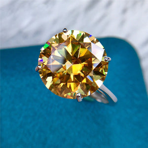 8 Carat Round Moissanite Ring Solitaire Cathedral 4 Prong Straight Shank VVS Vivid Yellow