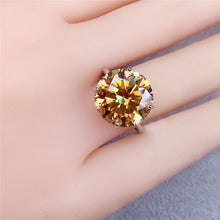 Load image into Gallery viewer, 8 Carat Round Moissanite Ring Solitaire Cathedral 4 Prong Straight Shank VVS Vivid Yellow