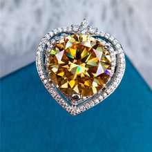 Load image into Gallery viewer, 8 Carat Round Moissanite Ring Double Heart Beaded Halo Certified VVS Vivid Yellow