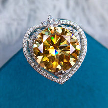 Load image into Gallery viewer, 8 Carat Round Moissanite Ring Double Heart Beaded Halo Certified VVS Vivid Yellow