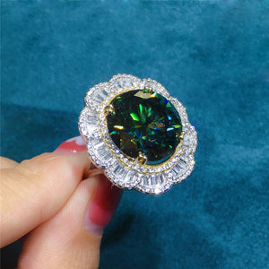 10 Carat Green Round Cut Triple Halo Vintage Floral Certified VVS Moissanite Ring