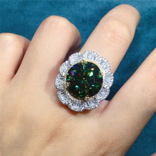 Load image into Gallery viewer, 10 Carat Green Round Cut Triple Halo Vintage Floral Certified VVS Moissanite Ring
