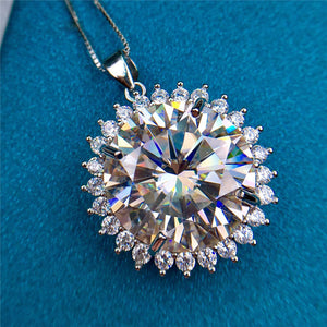 13 Carat D Color Round Cut Flower StarBurst Pendant VVS Moissanite Necklace