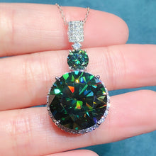 Load image into Gallery viewer, 16 Carat Dark Green Round Cut Two Stone Subtle Halo VVS Moissanite Pendant Necklace