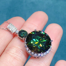 Load image into Gallery viewer, 16 Carat Dark Green Round Cut Two Stone Subtle Halo VVS Moissanite Pendant Necklace