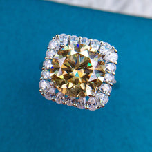 Load image into Gallery viewer, 5 Carat Round Cut Moissanite Ring Square Halo Certified Vivid Yellow