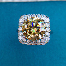 Load image into Gallery viewer, 5 Carat Round Cut Moissanite Ring Square Halo Certified Vivid Yellow