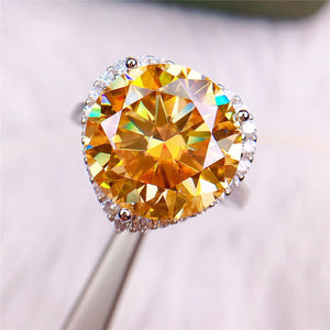 8 Carat Round Moissanite Subtle Heart Halo Straight Shank Cathedral VVS Deep Yellow