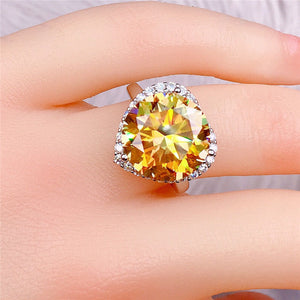8 Carat Round Moissanite Subtle Heart Halo Straight Shank Cathedral VVS Deep Yellow