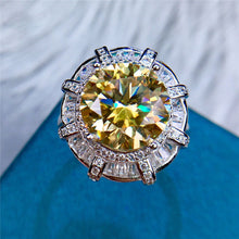 Load image into Gallery viewer, 5 Carat Round Cut Moissanite Ring Double Halo Vintage VVS Yellow