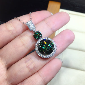 6 Carat Green Round Cut Two Stone Beaded Halo Certified VVS Moissanite Necklace