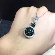 Load image into Gallery viewer, 6 Carat Green Round Cut Two Stone Beaded Halo Certified VVS Moissanite Necklace