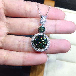 6 Carat Green Round Cut Two Stone Beaded Halo Certified VVS Moissanite Necklace
