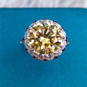 5 Carat Round Moissanite Snowflake Halo Plain Tapered Shank Certified VVS Vivid Yellow