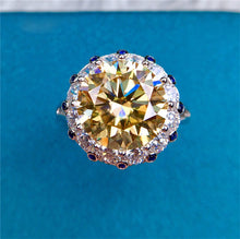 Load image into Gallery viewer, 5 Carat Round Moissanite Snowflake Halo Plain Tapered Shank Certified VVS Vivid Yellow