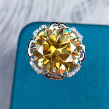 Load image into Gallery viewer, 10 Carat Round Cut Moissanite Ring Vivid Yellow Creative Floating Halo Vintage Certified