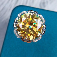 Load image into Gallery viewer, 10 Carat Round Cut Moissanite Ring Vivid Yellow Creative Floating Halo Vintage Certified