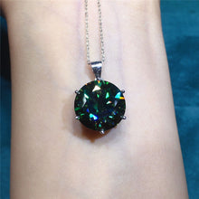 Load image into Gallery viewer, 10 Carat Dark Green Round Cut 6 Prong Solitaire Certified VVS Moissanite Necklace