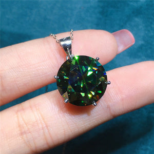 10 Carat Dark Green Round Cut 6 Prong Solitaire Certified VVS Moissanite Necklace