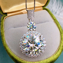Load image into Gallery viewer, 10 Carat D Color Round Cut Two Stone Beaded Halo Pendant VVS Moissanite Necklace