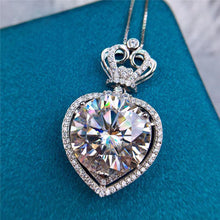 Load image into Gallery viewer, 11 Carat D Color Round Double Floating Heart Halo Princess Crown Moissanite Necklace