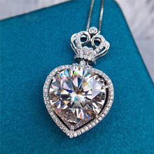Load image into Gallery viewer, 11 Carat D Color Round Double Floating Heart Halo Princess Crown Moissanite Necklace