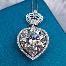 Load image into Gallery viewer, 11 Carat D Color Round Double Floating Heart Halo Princess Crown Moissanite Necklace