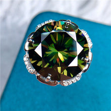 Load image into Gallery viewer, 13 Carat Green Round Cut Rose Halo Straight Shank Certified VVS Moissanite Ring