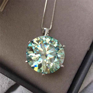 20 Carat Blue Green Round Cut Solitaire Pendant Certified VVS Moissanite Necklace