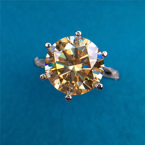 5 Carat Round Moissanite Ring 6 Prong French Pave Certified VVS Vivid Yellow
