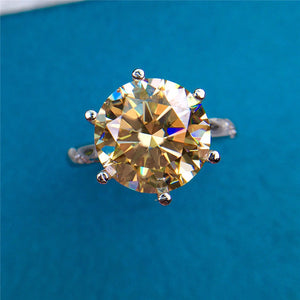 5 Carat Round Moissanite Ring 6 Prong French Pave Certified VVS Vivid Yellow