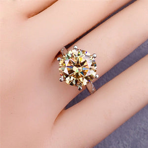 5 Carat Round Moissanite Ring 6 Prong French Pave Certified VVS Vivid Yellow