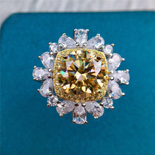 Load image into Gallery viewer, 5 Carat Round Cut Moissanite Ring Square Double Halo Snowflake Certified VVS Yellow