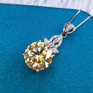 5 Carat Yellow Round Cut Solitaire Pineapple Pendant Certified VVS Moissanite Necklace