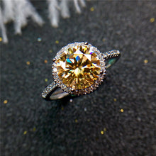 Load image into Gallery viewer, 2 Carat Round Cut Moissanite Ring Halo French Pave VVS Yellow