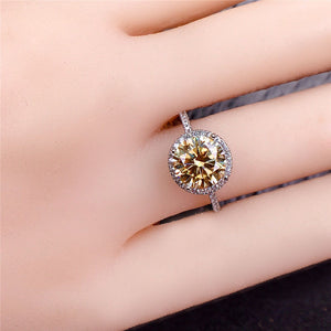 2 Carat Round Cut Moissanite Ring Halo French Pave VVS Yellow